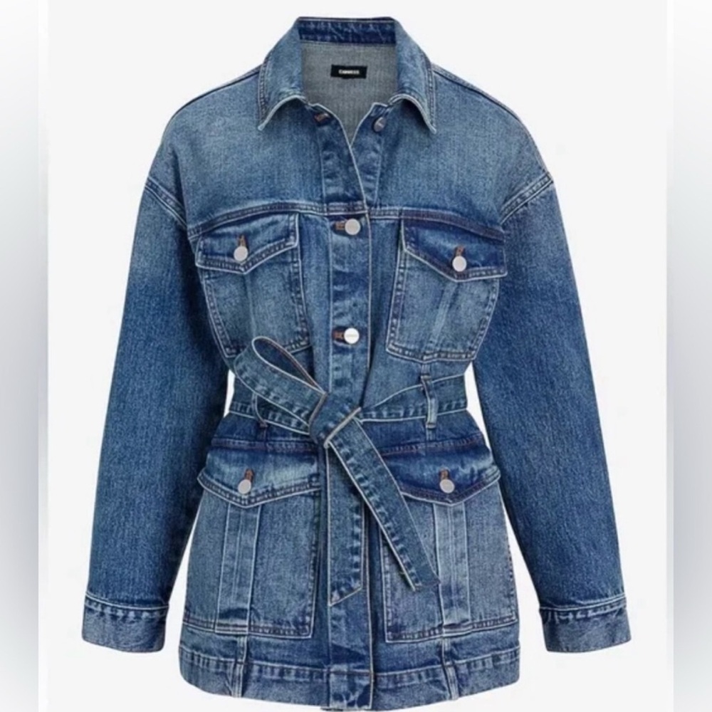 NWT Express Belted Medium Wash Denim Jacket - Picture 4 of 4
